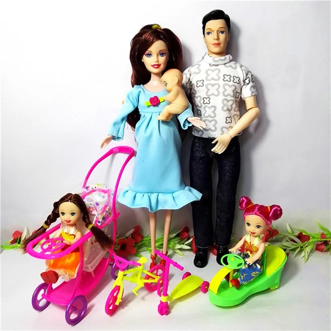 Toys doll 6 6 человек Семья куклы костюмы мама/папа/сын ребенок/Келли/карета девочки игрушки Мода беременных куклы детские игрушки подарок на день рождения кукла - Цвет: Toys doll 6