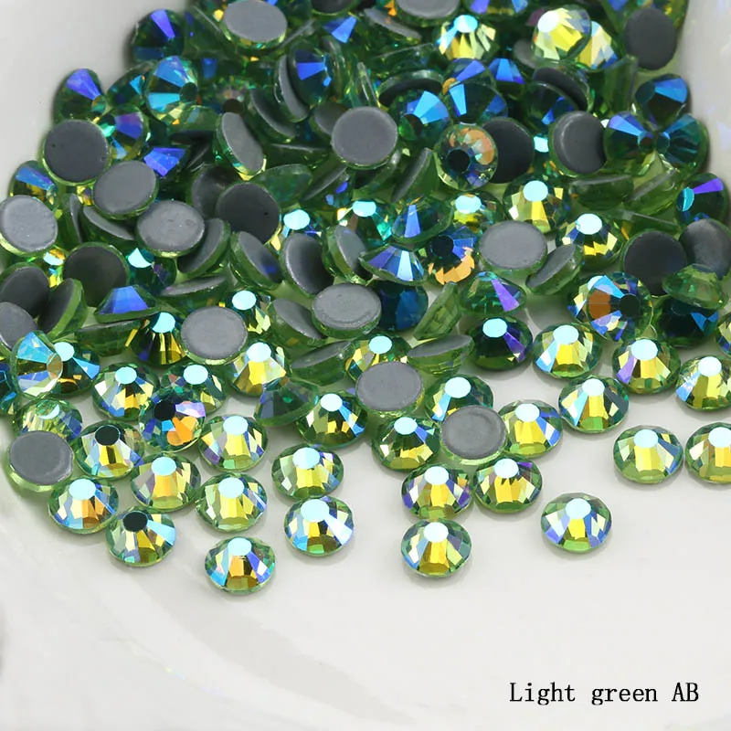 light green AB SS6-SS30 Многоцветный Кристалл AB горячей фиксации горный хрусталь супер блестящие стразы клейкие Стразы для дизайна ногтей ткань одежды - Цвет: light green AB