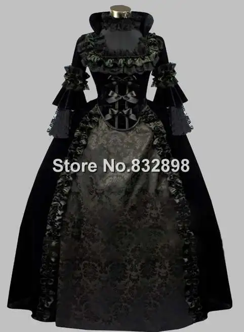 Роскошное готическое черное платье эпохи 19 го века благородное викторианское