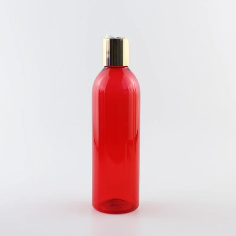 Red Plastic Bottle Пластиковый контейнер для лосьона Mluti цвета с золотым алюминиевым дисковым колпачком ПЭТ бутылка для ухода за кожей дорожная упаковка гель для душа 250 мл - Цвет: Red Plastic Bottle