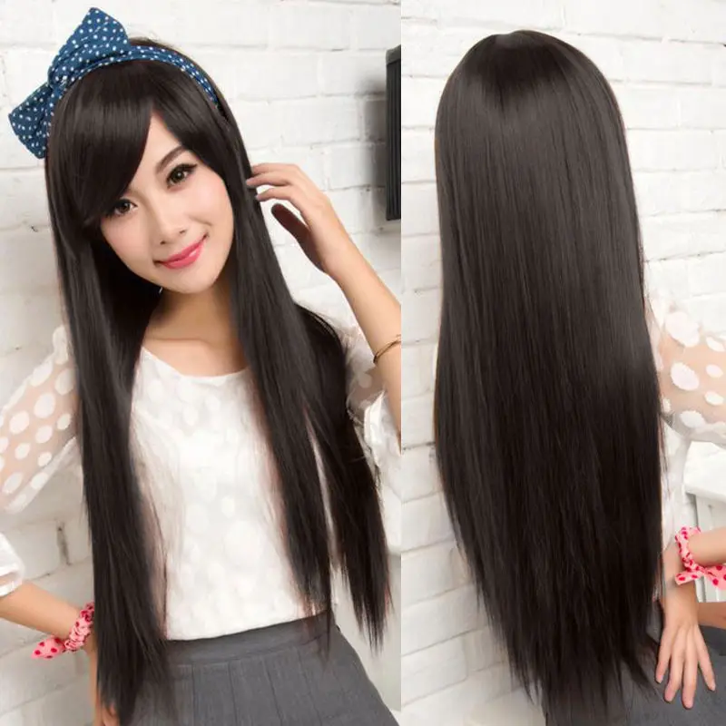 Chic Женщины леди Длинные Прямые Волосы Полный Парик Гладкий Косплей Костюм Партии