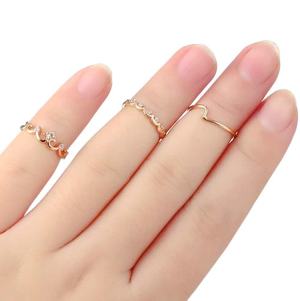 QIAMNI 3pcs/lot Pulse Heart Tree Bow Wave Zircon Love Flower Mountain Crown Round Knuckle Stackable Ring Set Women 's Toe | Украшения и
