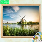 Алмазная алмазная живопись 5D, знаменитые живописные места, Голландская мельница по реке, алмазная живопись своими руками, квадратная Алмазная вышивка, стразы, мозаика
