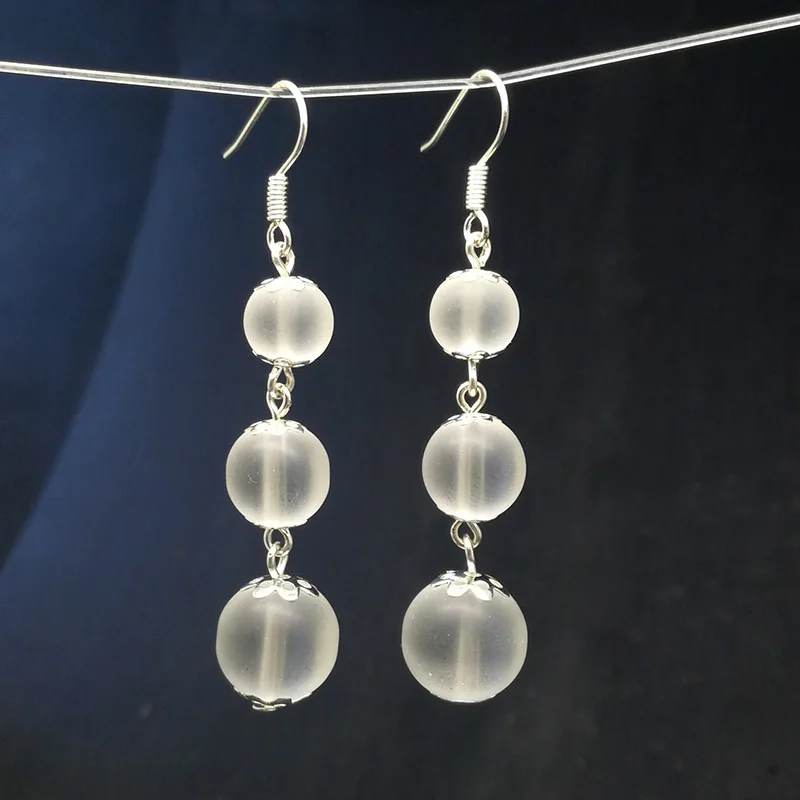 Cracked Glass Ball Pendant Earrings Fashion Jewelry Frosted Crystal Bead Snowflake Christmas Gift for Girls Women | Украшения и