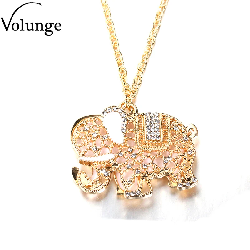 Vintage 2017 New Black White Drip Oil Double Hollow Alloy Thai Elephant Necklace Jewelry For Women Long Sweater Chain | Украшения и