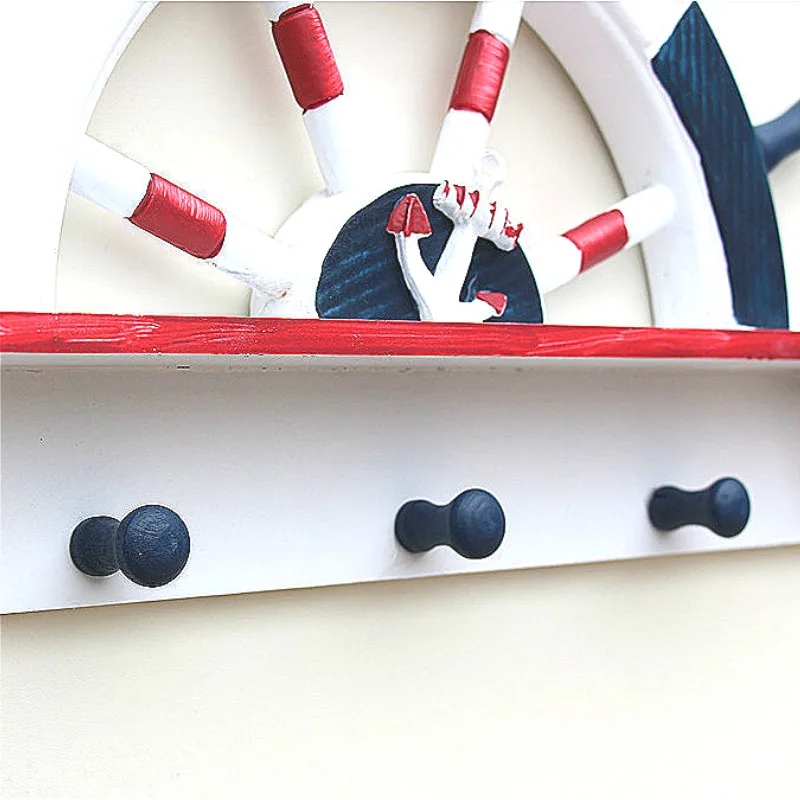 

Mediterranean Style Wooden Key Hook Rudder Shape Bag Hat Clothes Hanger Hooks Wall Hanging Home Background Wall Ornaments Gifts