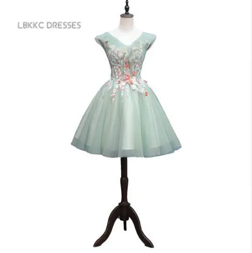 

Маленькие коктейльные платья с V-образным вырезом, зеленое кружевное платье с аппликацией, коктейльное платье длиной до колена Короткие пла...