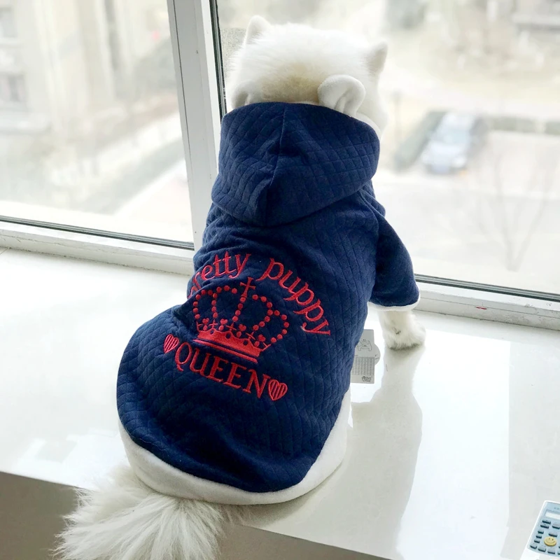 Хлопковая зимняя теплая толстовка принцессы с капюшоном для собак маленьких и