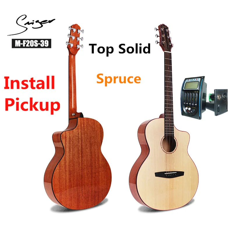 

Travel Guitar Acoustic Solid Spruce Electric Steel-String 39 Inches Mini Guitarra 6 Strings Folk Pop Pickup High Gloss Mahogany