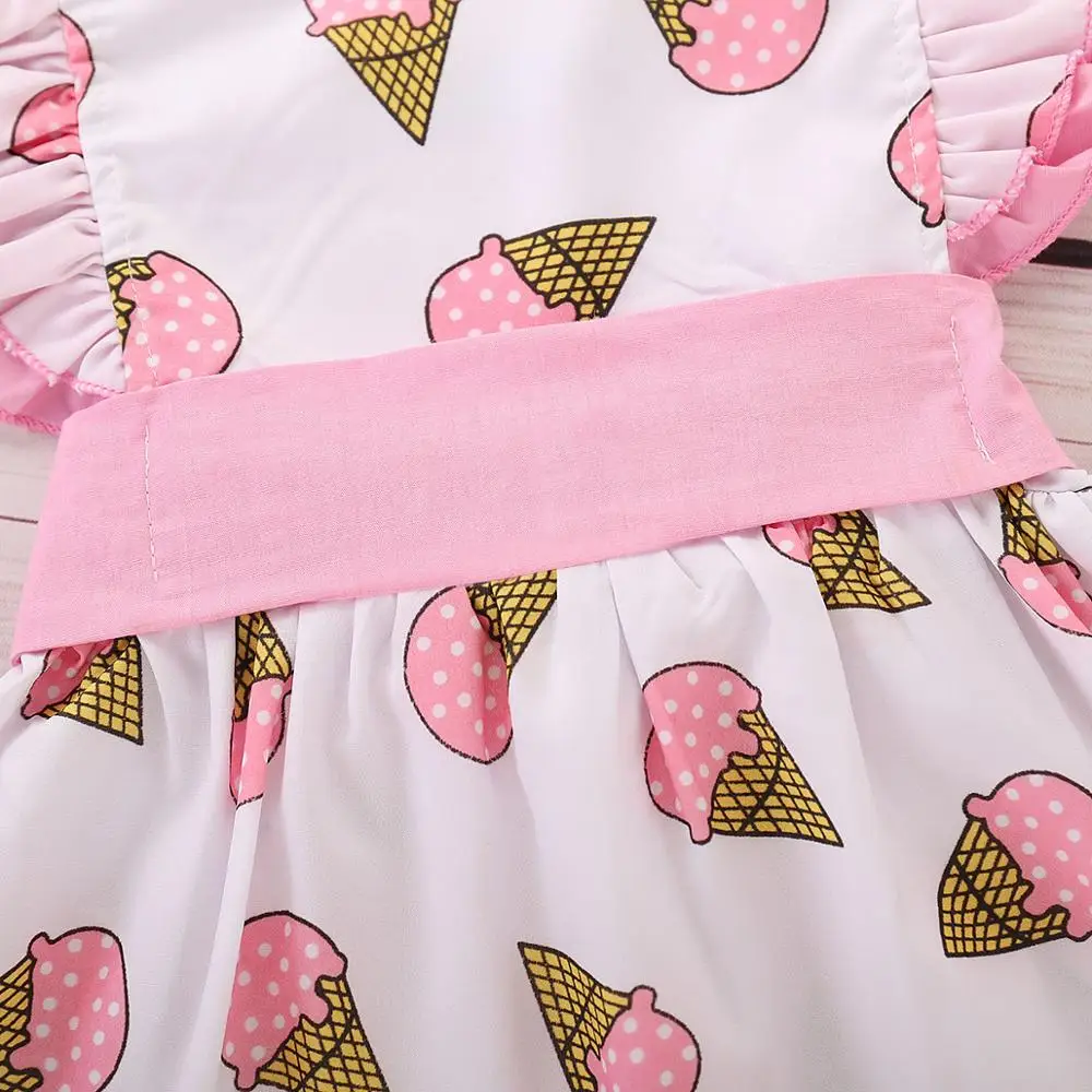 Toddler Baby Girls Sweet Cartoon Ice Cream Lace Dress Flare Short Sleeve Bow Summer Cute Sundress Clothes | Детская одежда и обувь