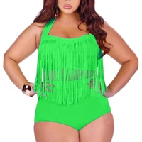 2019 hot sale plus size neon bikini set women ladies sexy retro padded push up tassel high waist swimsuit swimwear bathing suit