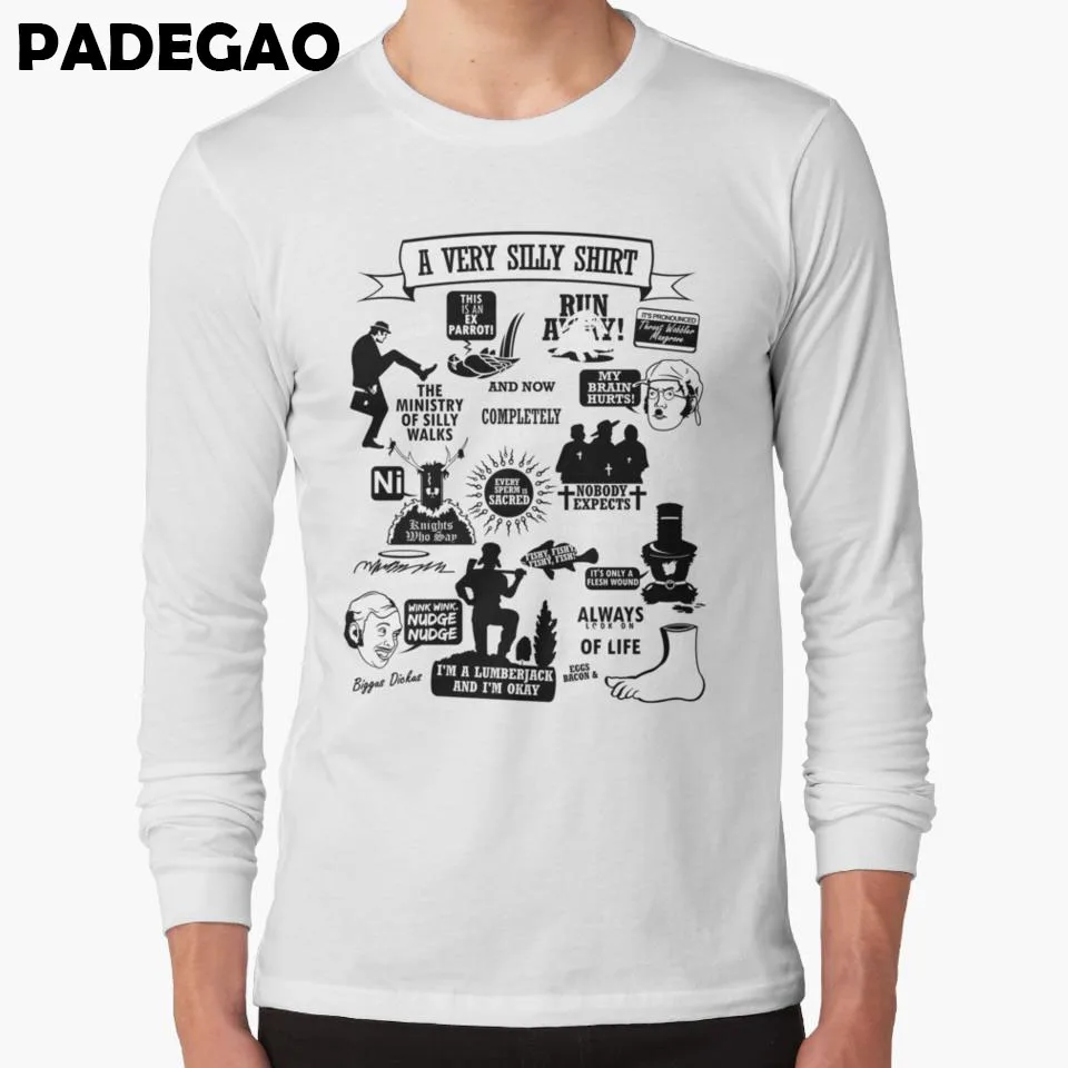 2017 Новое поступление Монти Пайтон Цитата печатных футболка Белый Длинные рукава