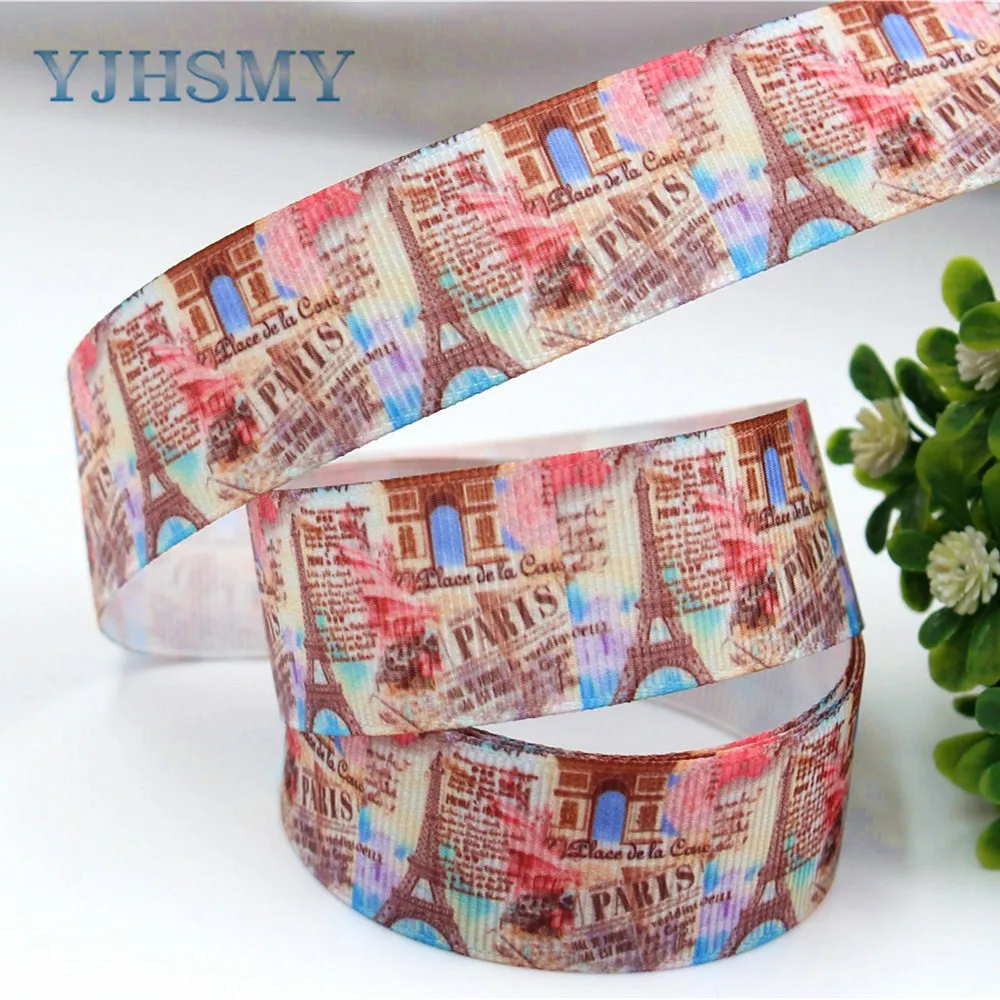 YJHSMY F 17613 539 25 мм 10 ярдов башня печатных grosgrain ленты DIY ручной работы аксессуары для
