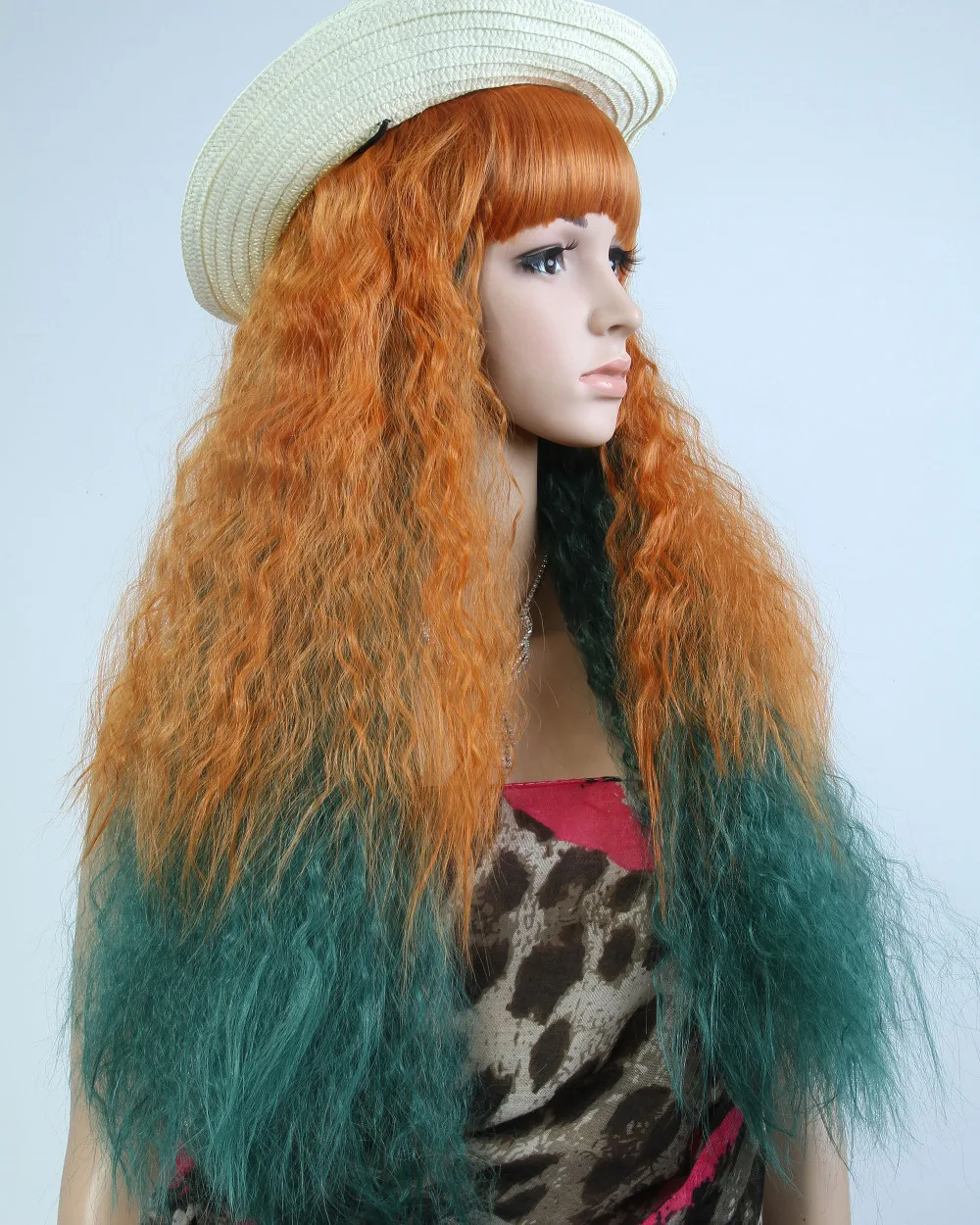 70cm Long Deep Curly Heat Resistant Brown Mixed Green Hair Cosplay Party Wig |