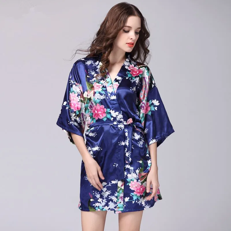 Navy Blue Фиолетовый женский халат s m ini Горячая леди искусственного шелка кимоно банное платье сексуальная пижама-халат Mujer Пижама Размер s m L XL XXL XXXL S0J35 - Цвет: Navy Blue