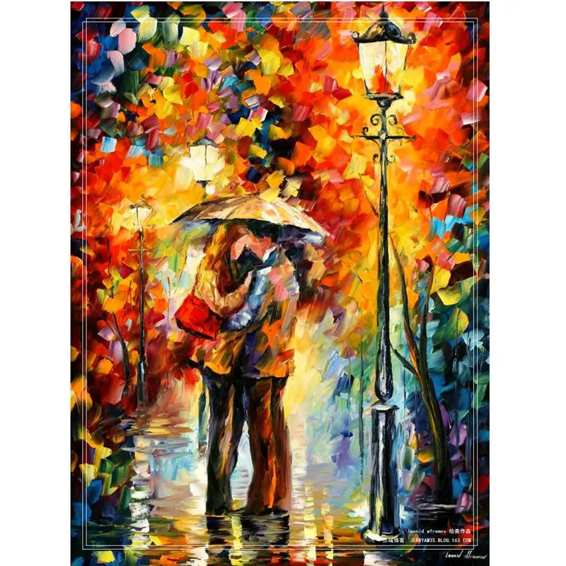 

100% Hand Painted Modern Wall Art Romantic Walk With You In The Rain Abstract Oil Paintings On Canvas No Frame