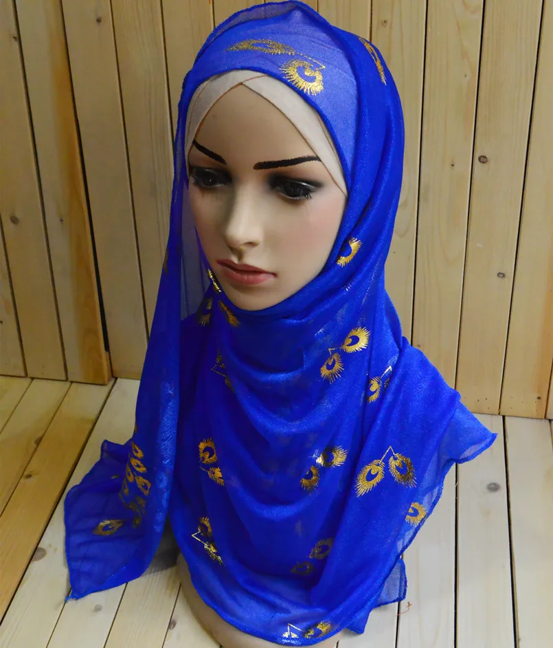 mu1136 Fashion new style muslim Turban gold peacock print net elastic Lady wraps mix color retail sale Islamic Hijabs | Аксессуары для