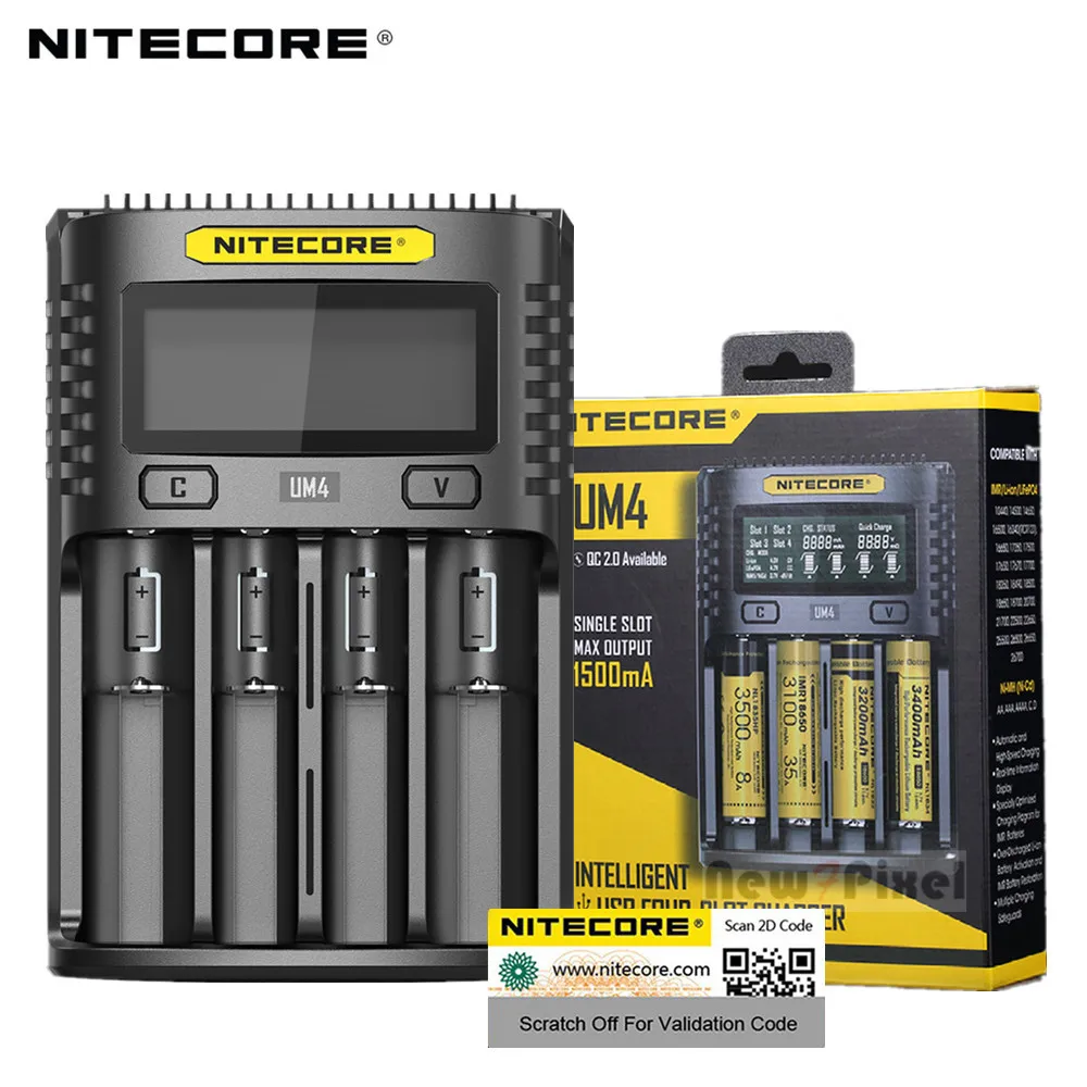 Оригинальное зарядное устройство Nitecore UM4 USB с четырьмя слотами интеллектуальной