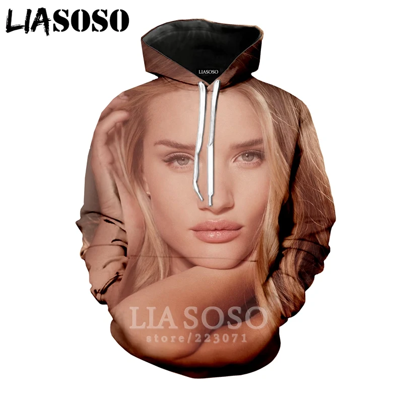 LIASOSO новая мода мужская и женская толстовка 3D принт звезда Rosie Huntington Whiteley футболка
