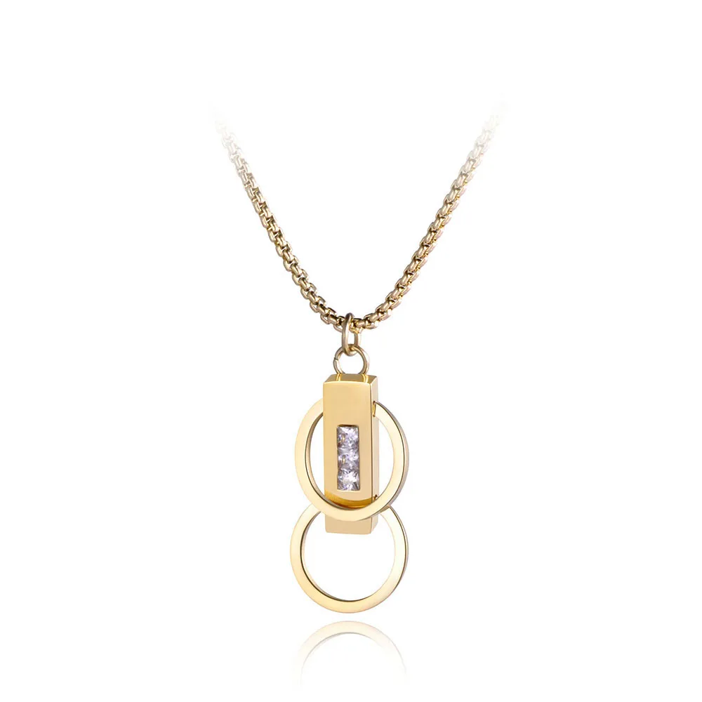 Lokaer Titanium Steel Double Circles Cubic Zirconia Crystal Chokers Necklace Jewelry Lovely For Women Girls N17043 | Украшения и