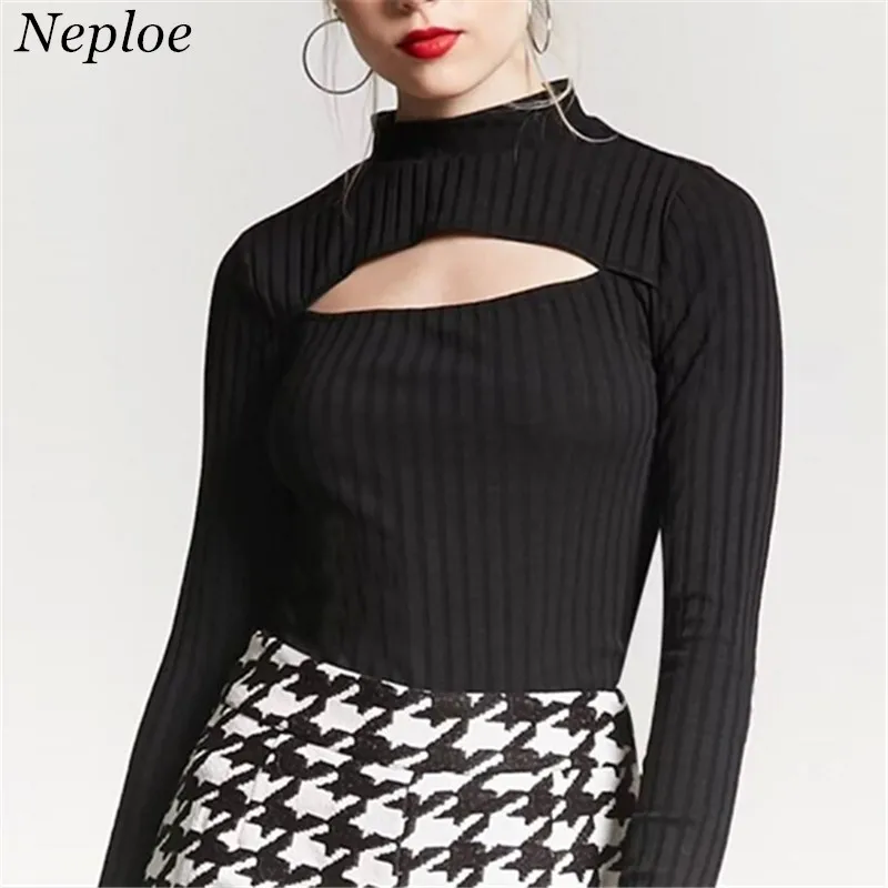 Женская футболка с высоким воротом Neploe Европейская мода тонкие сексуальные