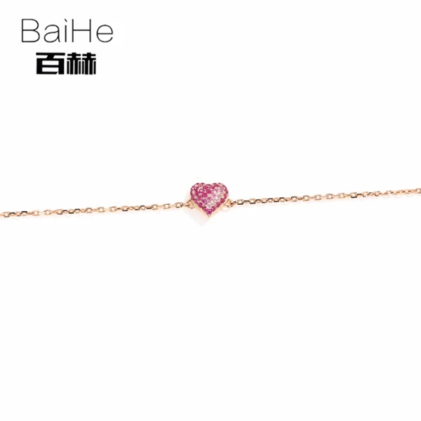 Heart BAIHE Solid 14K розовое золото 0.23ct Сертифицированный Природный розовый сапфир свадебные женские модные ювелирные изделия цепочки и браслеты - Цвет камня: Heart
