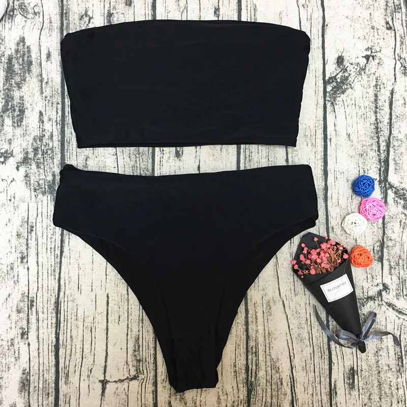 High Waist Bikini 2018 New Sexy Strapless Push Up Women White Black Mini Swimsuit Cut Padded Summer Beachwear |