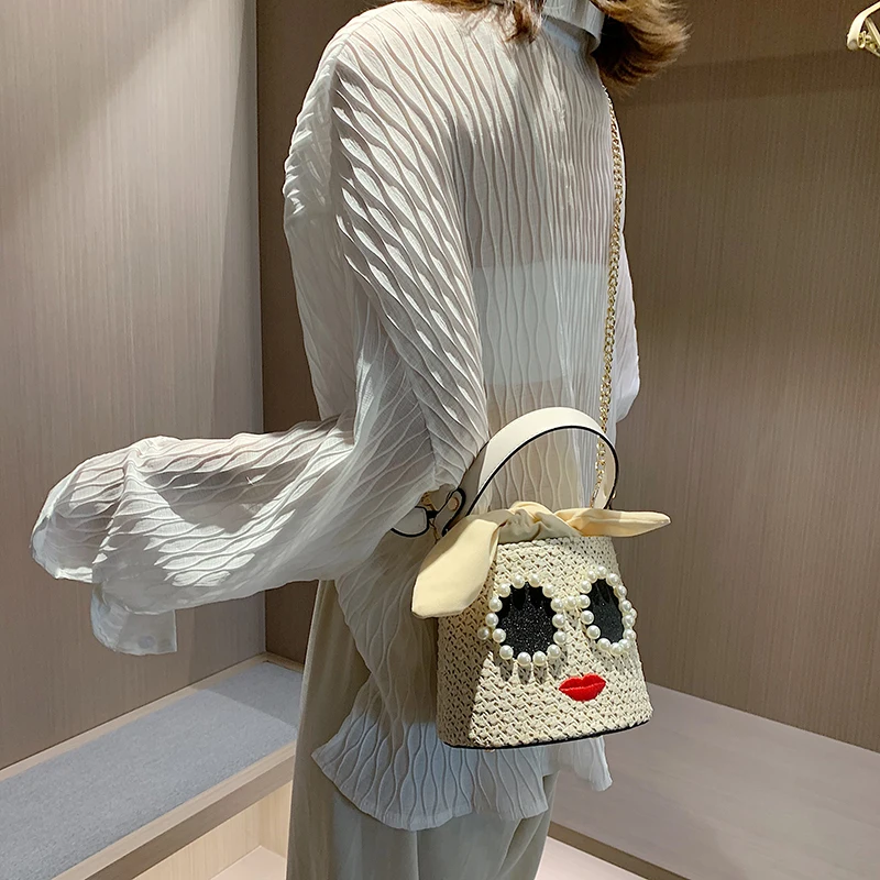 Новые жемчужные солнцезащитные очки с мультяшным дизайном соломенная сумка в