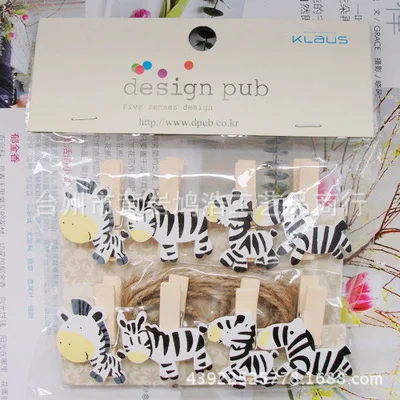 

8 pcs/lot Kawaii Cartoon Zebra Wooden Clip Photo paper Clothespin Craft Clips Party Decoration Clip with Hemp Rope