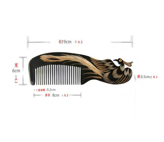 Combs Hairdressing Supplies Natural Black Buffalo Horn Anti Static Comb Phenix Handle Massage Hair Care Brush Hairbrush Gift