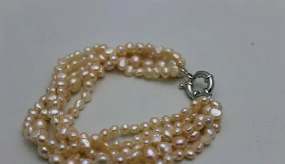 5strand twist natural pink freshwater pearl Beaded bracelet &quotHandmade&quotAlloy 9&quot &gt&gtfree shipping -Bride jewelry free |