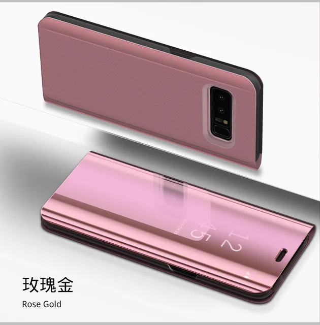 rose gold Умный кожаный чехол с экраном просмотра для samsung Galaxy S9 плюс S8 S7 край S6 Note 8 5 зеркальный флип-чехол-подставка для samsung J3 J5 J7 A3 A5 A7 - Цвет: rose gold
