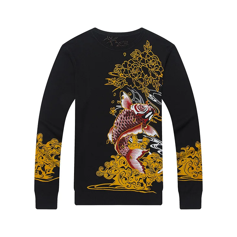 

Personalized red squid pattern printing luxury pullover knitted sweater Autumn 2018 New quality cotton fashion sweater men M-3XL