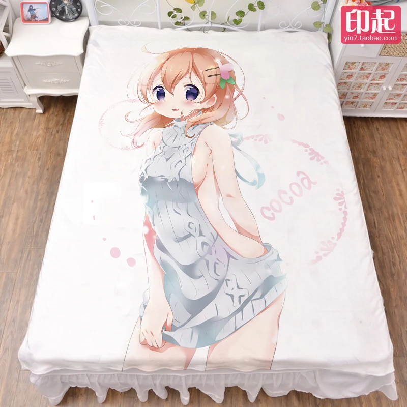 

September Update Anime Is the Order a Rabbit Hoto Kokoa Kafuu Chino Milk Fiber Bed Sheet & Flannel Blanket Summer Quilt 1.5X2M