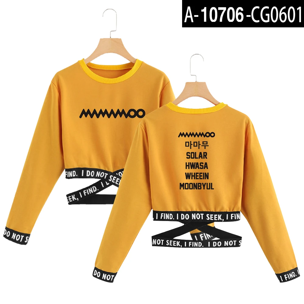 Yellow Mamamoo футболки Летние kpop Футболка короткий топ Женская одежда корейский стиль женские модные топы с длинным рукавом Уличная одежда - Цвет: Yellow