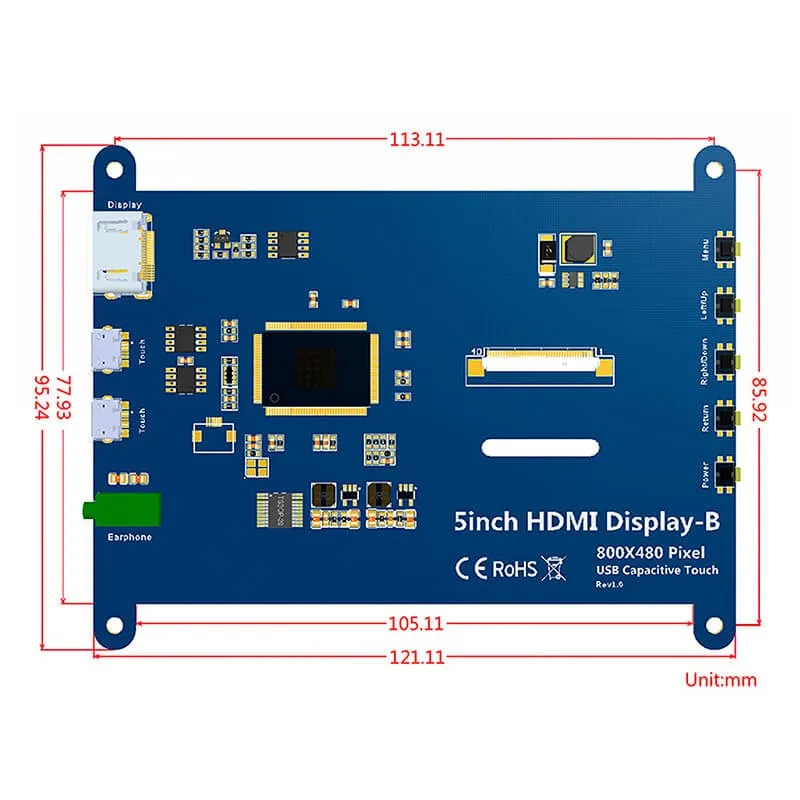 Elecrow 5 дюймов сенсорный экран Экран Портативный монитор HDMI 800x480 емкостный Сенсорный экран Светодиодные дисплеи Raspberry Pi 4 Дисплей