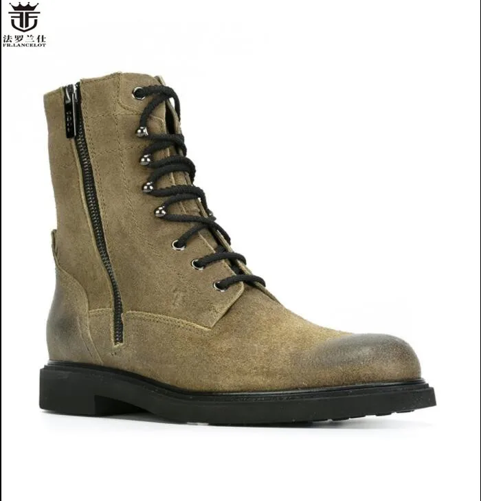 

2019 FR.LANCELOT Fashion men boots cow leather boots men riding boots low heel zip motorcycle new boot men winter brand shoes