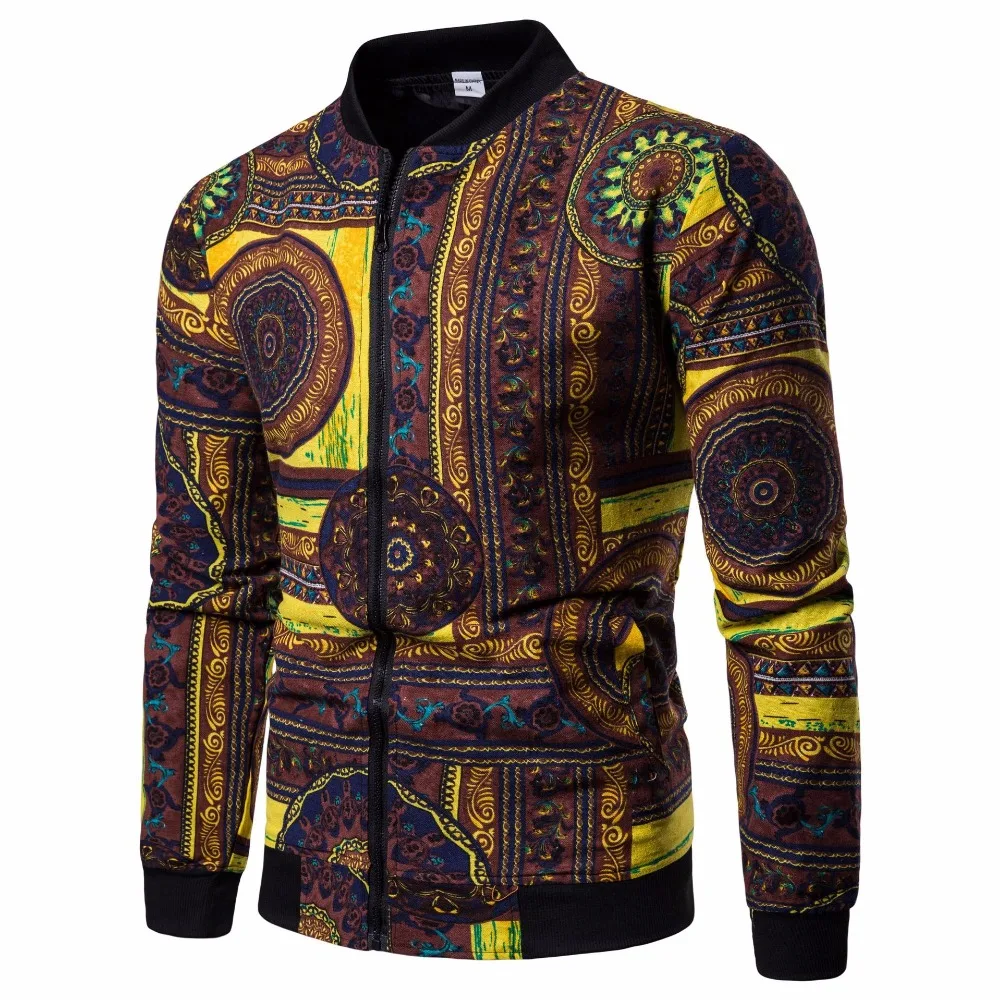 2019 spring Linen Casual Fashion Loose Bomber Jacket Men Overcoat Baseball Jackets Men's Streetwear Ethnic Style Printed | Мужская