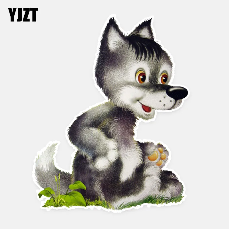 

YJZT 12CM*15CM Interesting Wolf Sitting On The Grass PVC Car Sticker Decal Graphical 5-0884