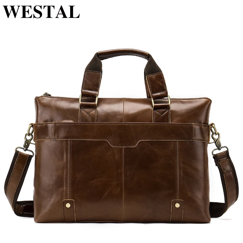 WESTAL сумка из натуральной кожи деловая мужская для ноутбука портфель сумки через