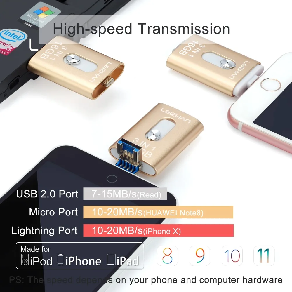 LEIZHAN USB флеш накопитель для iphone xr max x plus 8 7 s 6s 6 5S 3 0 32 gb Lightning флешки 16 Micro U диска 64 ГБ и