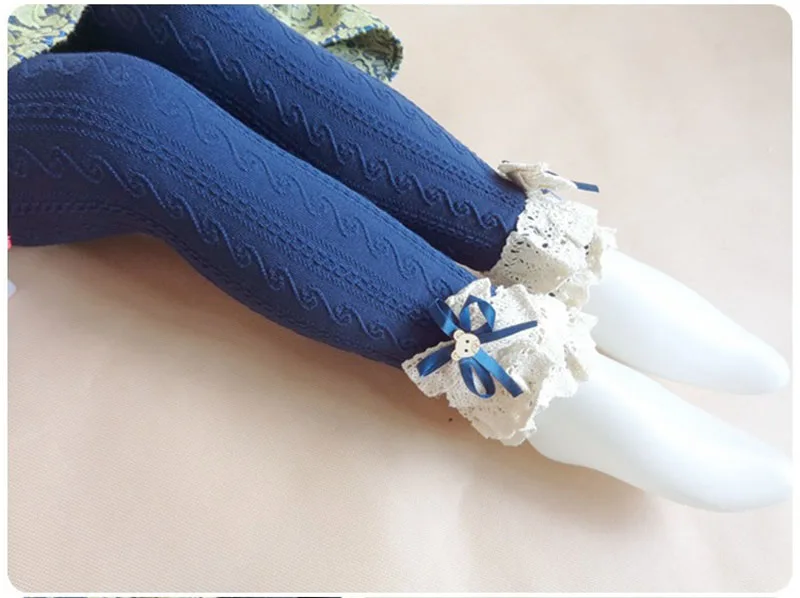 Зимние леггинсы для маленьких девочек модные детские с бантиком и кружевом