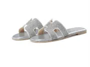 silver Женские шикарные шлепанцы с кристаллами; Роскошная обувь; тапочки на плоской подошве; летняя пляжная обувь с открытым носком; цвет золотой; большие размеры 3-14 - Цвет: silver