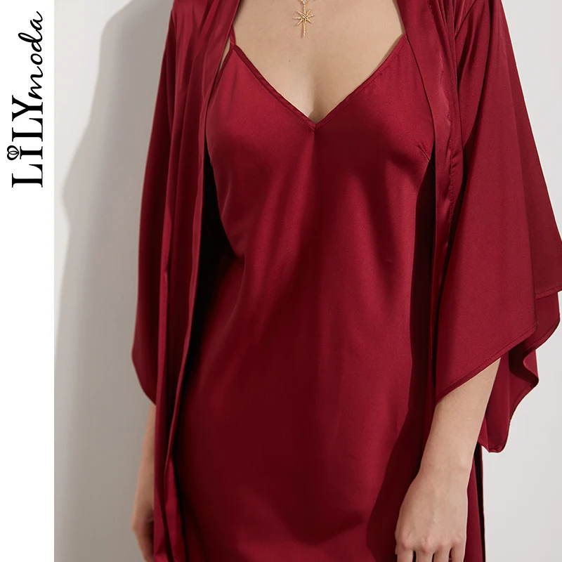 Lilymoda 2019 комплект из 2 предметов Летняя Сексуальная сатиновая Ночная сорочка