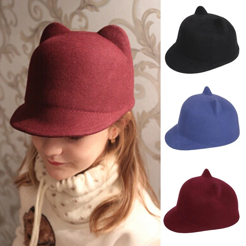 100% шерсть детская фетровая шапка для девочек с Микки кошачьими ушками зимняя