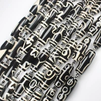 free shipping olivary 10x40mm black dzi beads tibet agates stone rice oval diy pendant loose beads 6pcs