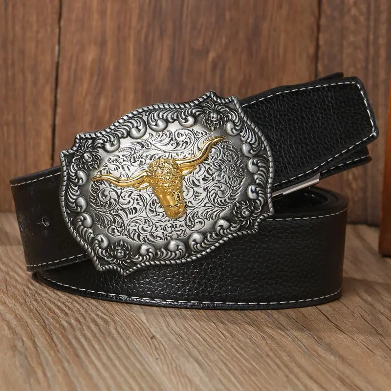 Пояс черная тарелка пряжкой пастушка коров модели головы стиль дизайнера ремни