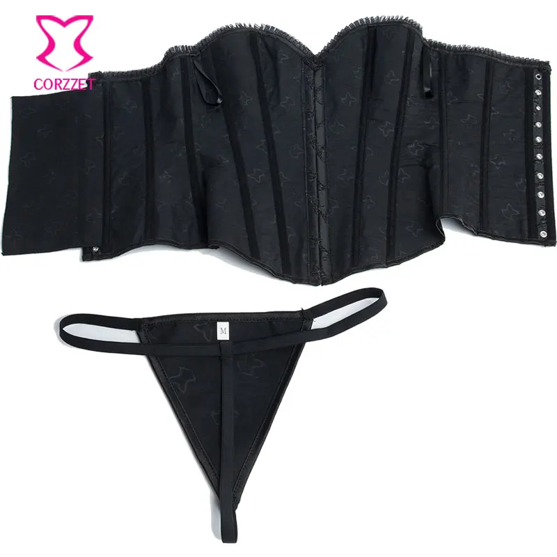 Черный корсет из парчи и стали готическое бюстье сексуальные корсеты для женщин