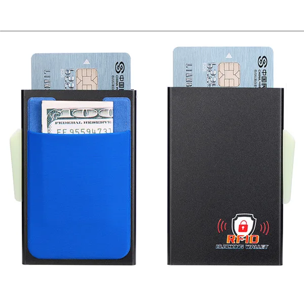 BISI GORO RFID бизнес горячий держатель для кредитных карт многофункциональный автоматический алюминиевый чехол для карт мужской кошелек для монет тонкий кошелек - Цвет: Qianlan Block ZW02