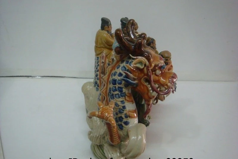 China Wucai Pottery Porcelain Dragon Sea Eight Immortals God Buddha Statue Set | Дом и сад